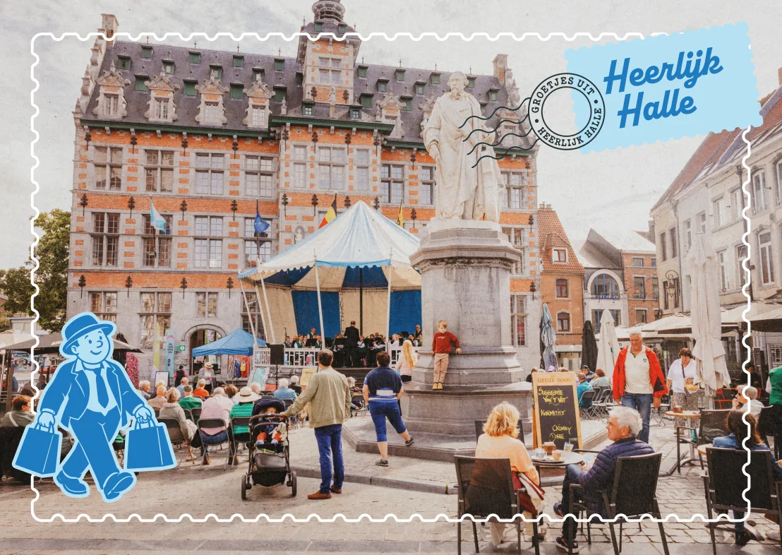 Postkaart met de terrassen op de Grote Markt