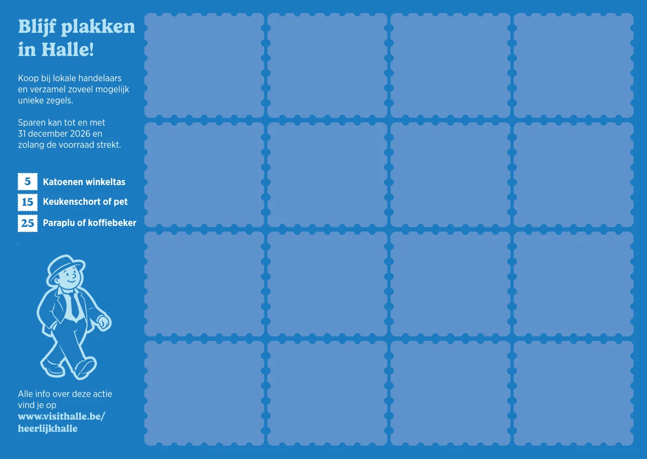 Achterkant van de spaarkaart met de vakjes voor de zegels en de cadeaus bij 5, 15 en 25 stickers