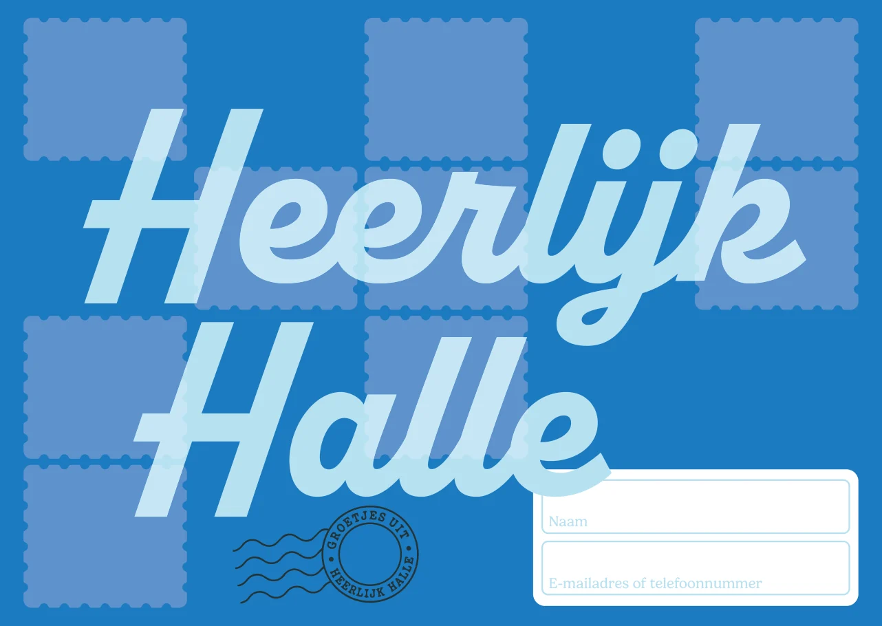 Voorkant van de spaarkaart Heerlijk Halle, met plaats voor je naam en e-mailadres